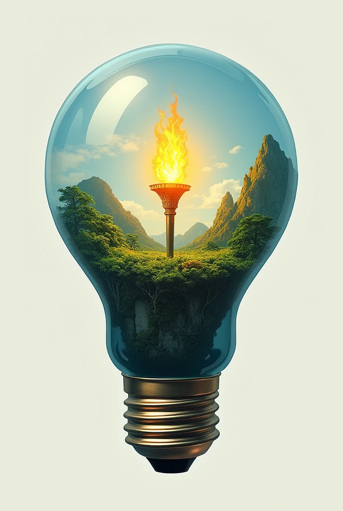 Logo of a light bulb with the circular bubble circumscribing a small island, and a torch with its flame in the middle of Panay island and its handle inside the bulb's threaded  part.