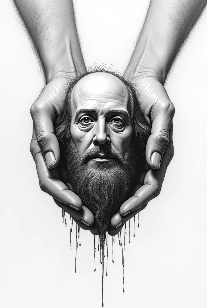 Hands holding William Shakespeare’s head sketch format