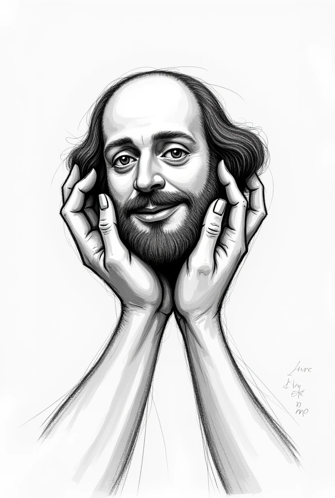 Hands holding William Shakespeare’s head sketch format funny