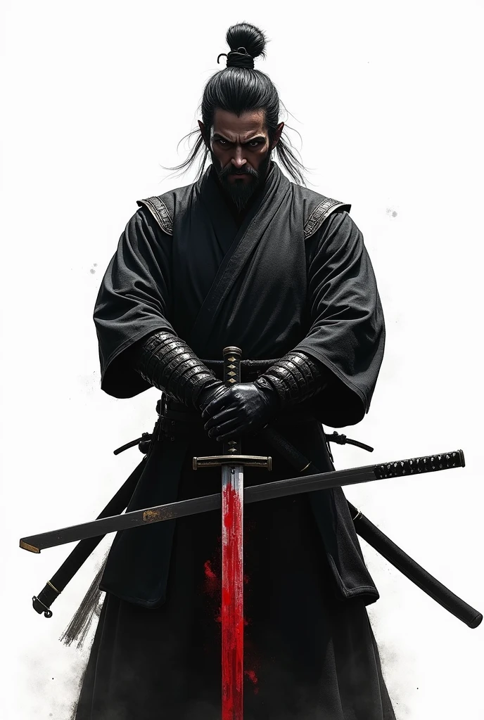 Samurai with a bloody katana, and the image has a white background