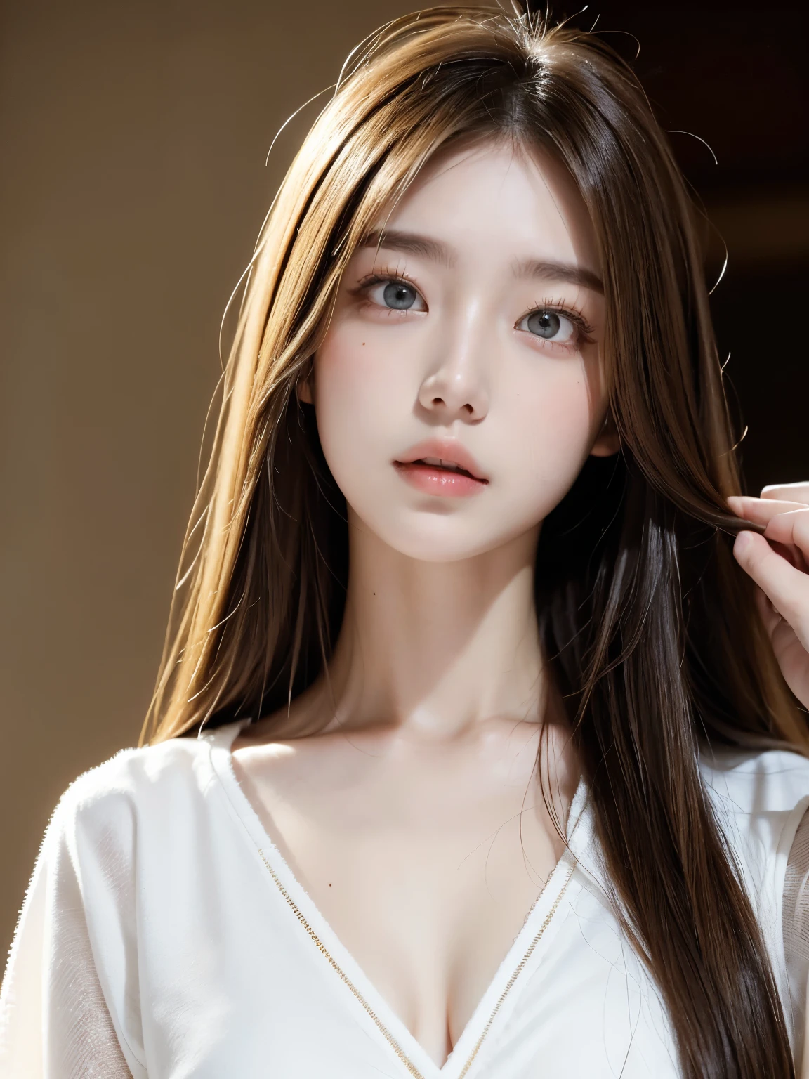 Highest quality, masterpiece,カラフルなhair, Golden Eyes,White clothes, look up, ,hair,White skin,