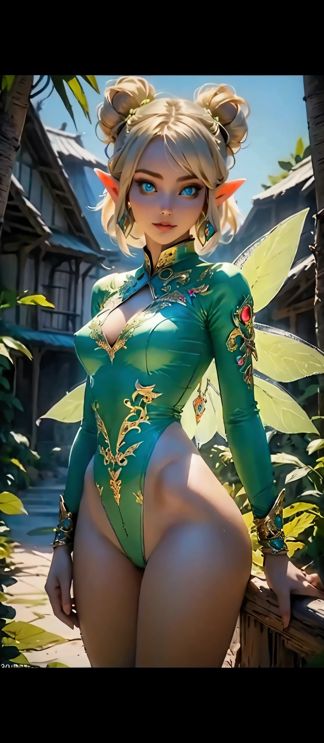 Beautiful Elven Girl in Green Bodysuit