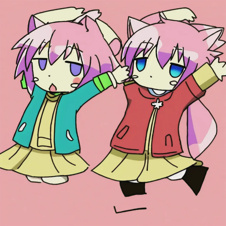 best qualiy,furry,neko_hakase,furry,pink hair,(chibi:0.1),double,haiyorokonnde