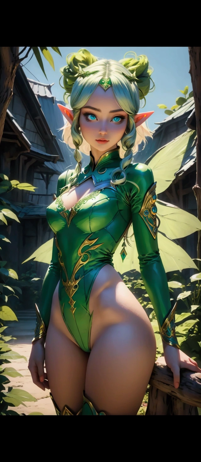 Beautiful Elven Girl in Green Bodysuit