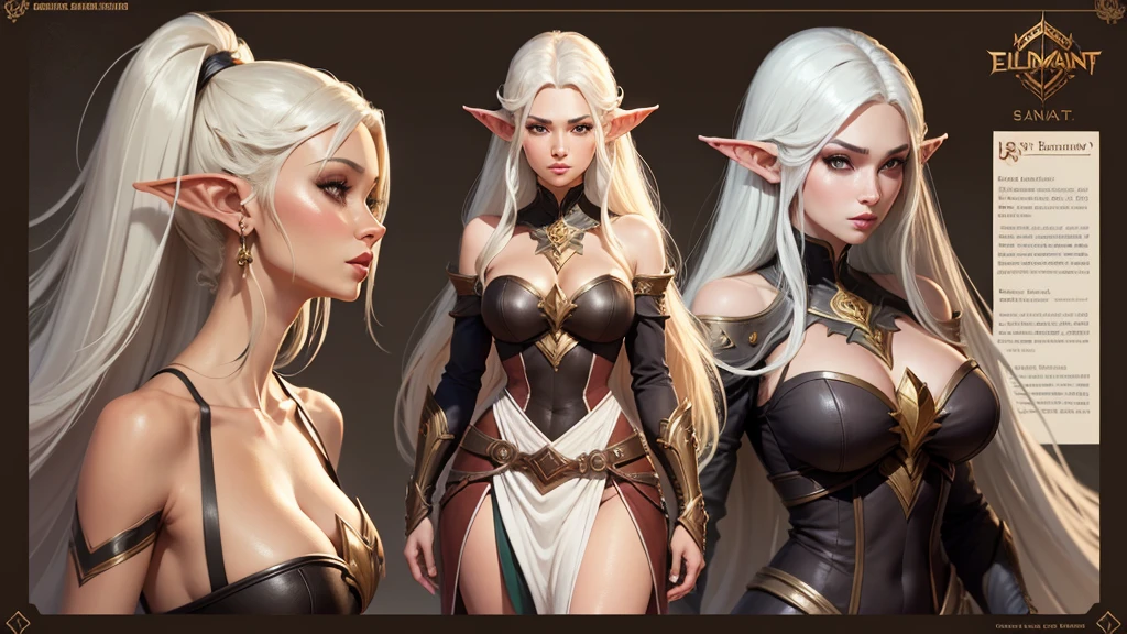 Character Design Sheet , a gorgeous woman, different races, elf, human , character reference sheet, character turn around, gaming style,