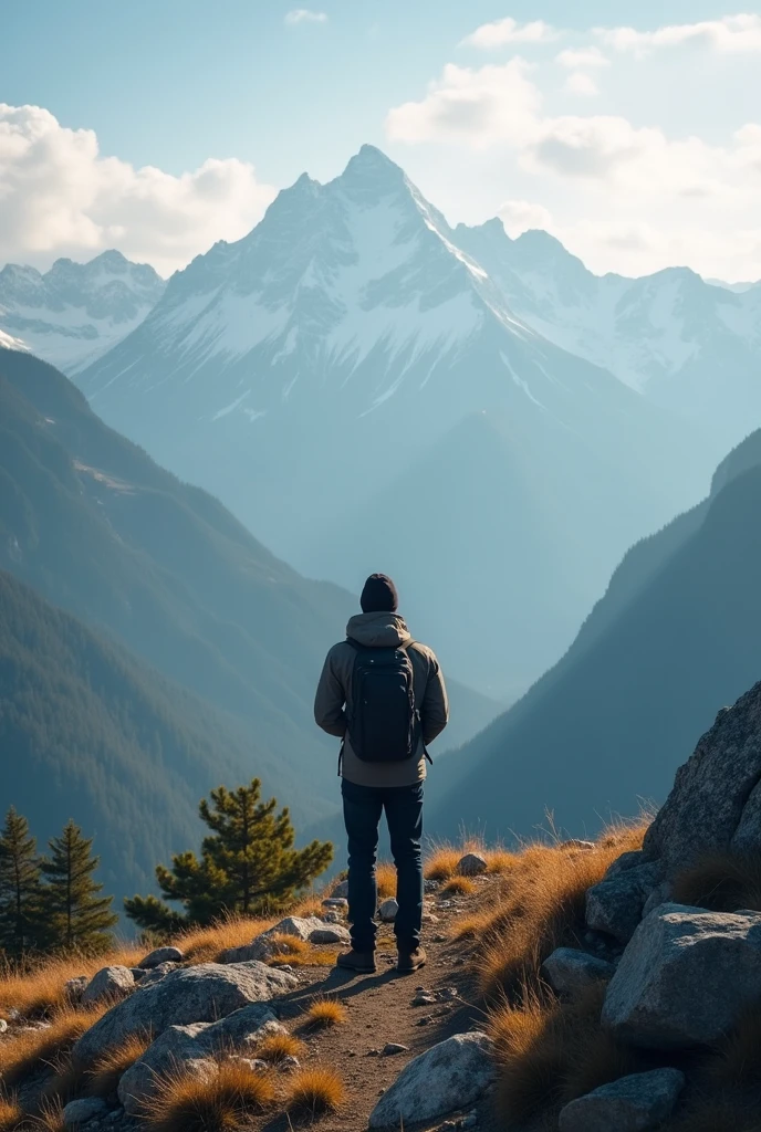 mountains range and man standing on it