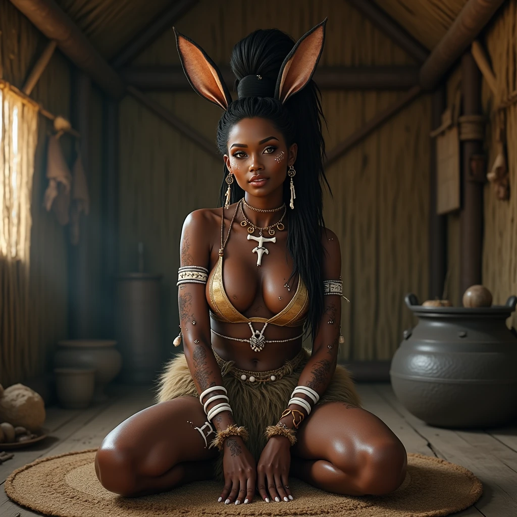 paleolithic, Hunting was a way of life. Living with Young Women, Engage in intimate activities. Young African American woman、Was considered one of the most beautiful women in the world. The shape of her genitals is clearly visible and transparent. white people ballerina amount white people Seiza naked