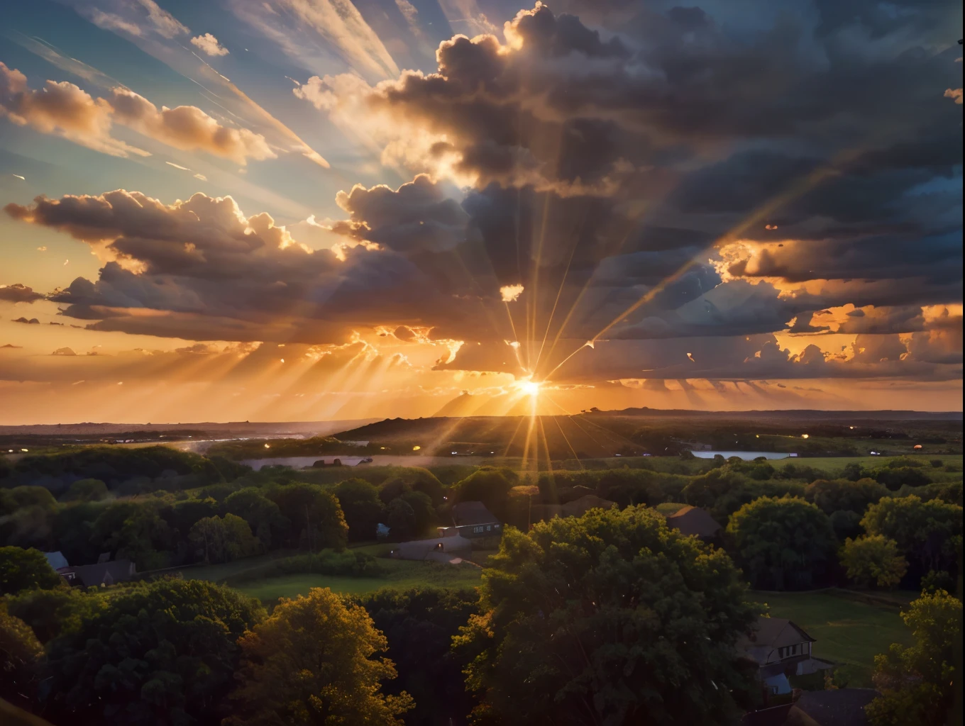 a beautiful sunset sky, dramatic clouds, vibrant colors, sun rays, serene landscape, idyllic scenery, detailed clouds, warm sunlight, atmospheric haze, cinematic lighting, wide angle, detailed sky, photorealistic, 8k, highly detailed, stunning, mesmerizing, ethereal, dramatic, naturalistic