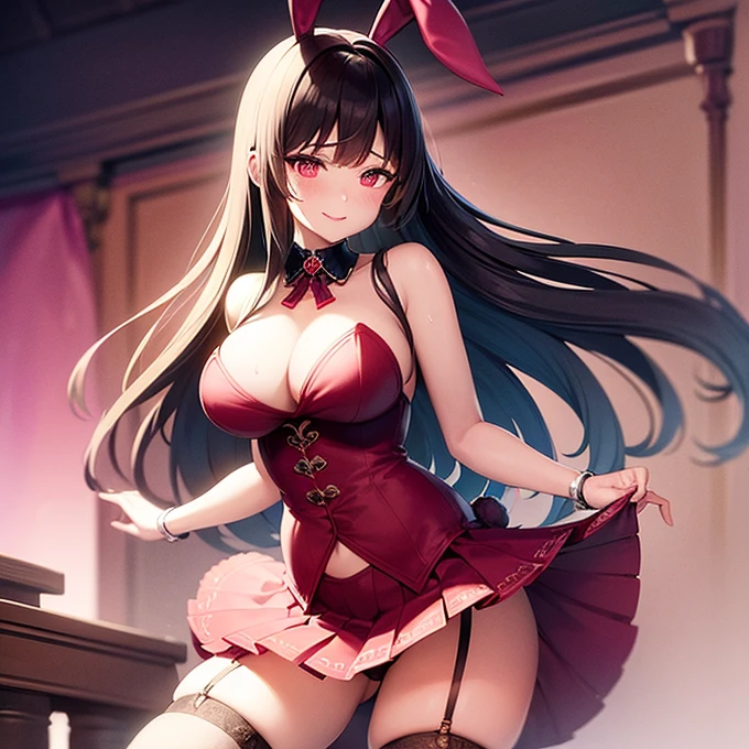 (masterpiece),(Highest quality),(Very detailed),(Best illustrations),(Best Shadow),(Absurd),(Detailed Background),(so beautiful), 16K,(Highest quality), 8k, 4K, (so beautiful), One Girl, alone, Big Breasts, Long Hair, , , Hair between the eyes, , , Hollow Eyes, Hollow Eyes, , , , Wrist cuff, Sweat, Dramatic lighting, psychedelic, Pleated skirt, colorful, , orgasm, Afterglow, Sexy smile, Pussy, Crimson Lip, Beautiful nipples, Bunny Suit, , , Sexy posture, Dynamic pose, , squint, Roll your eyes, , garter belt, dark church background, , One devil's tail, A lot of Sweat glistens all over the body, , Stained glass, , Saliva trace, Apply blush all over the face, Detailed super oily shiny skin, , , orgasm, , , arched back, , Torogao, Ahegao, , Pink Neon, break, (Slime dripping costume:0.7), Eye motility disorders, night, Heart-shaped pupils