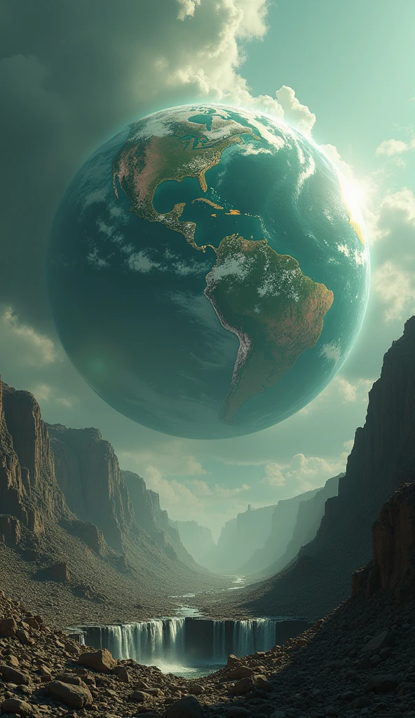 Depict a devastated Earth with massive destruction: crumbling cities, extreme weather events, and landscapes torn apart by natural disasters. Show the planet in turmoil, highlighting the severe and widespread damage.