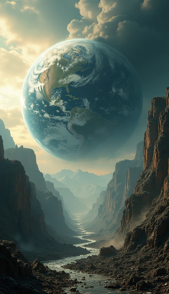 Depict a devastated Earth with massive destruction: crumbling cities, extreme weather events, and landscapes torn apart by natural disasters. Show the planet in turmoil, highlighting the severe and widespread damage.