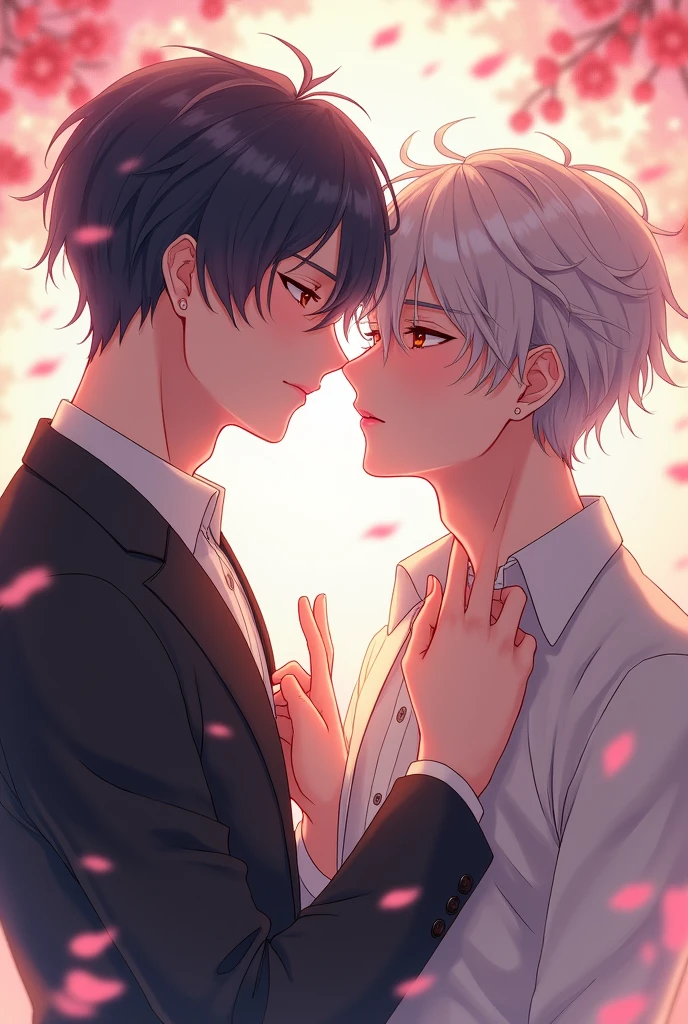 Two anime men almost kissing