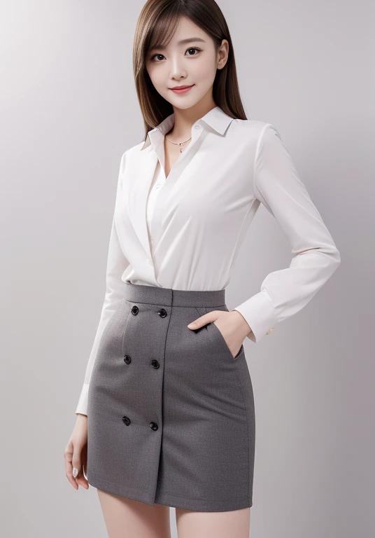 (Highly detailed CG Unity 8K wallpapers, Highest quality, Very detailed, Looking at the camera:1.2, The light shines on your face:1.5, Gray background, Professional Lighting), Upper Body, 20-year-old Japanese female paralegal. (Skirt Lift), ((Skirt Lift by myself)),dark, Back to practical style; Oval face and well-defined eyebrows, Intelligent almond-shaped eyes, Straight nose, and a gentle tone. Outfit includes a tailored blazer, Crisp white shirt, discreet pendant necklace, It symbolizes her efficient and focused personality., front, Mid Shot, smile, mini skirt, pantyhose, High heels, Perfect beauty, president&#39;secretary, I can see your pants, ((Open cafe in the business district)), sitting and having coffee、(Skirt Lift), ((Skirt Lift by myself)),