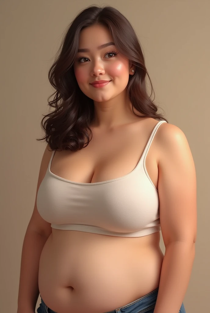 Give me a picture of a chubby girl with body weight 60 kg at 4'11 height and her breast size 38