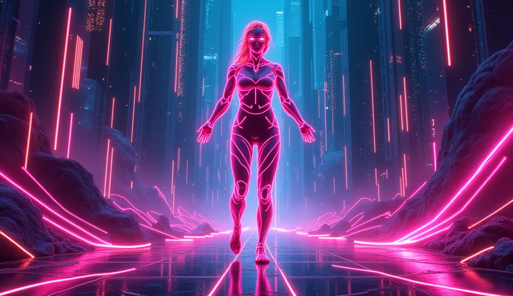 edm music, illustration, neon human