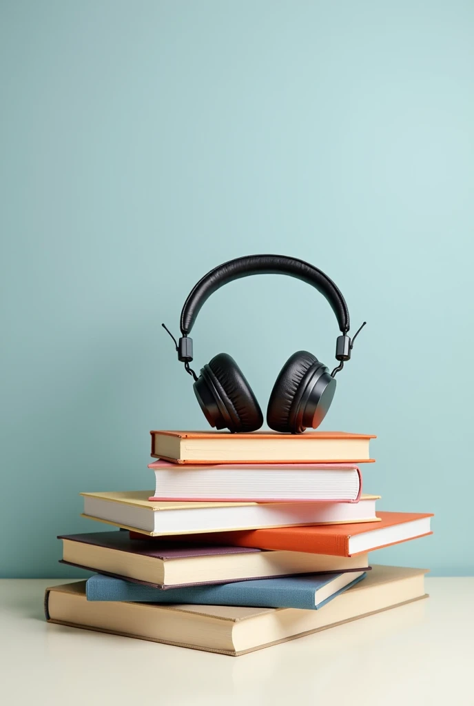 Groups of books and a headphone in the top