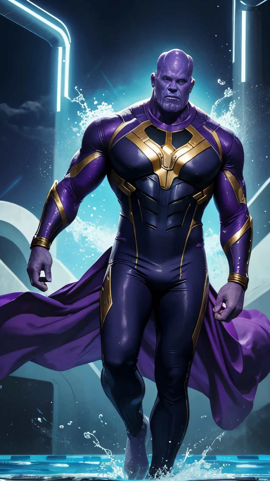 Full body photo,Thanos in his Olympic swimming suit