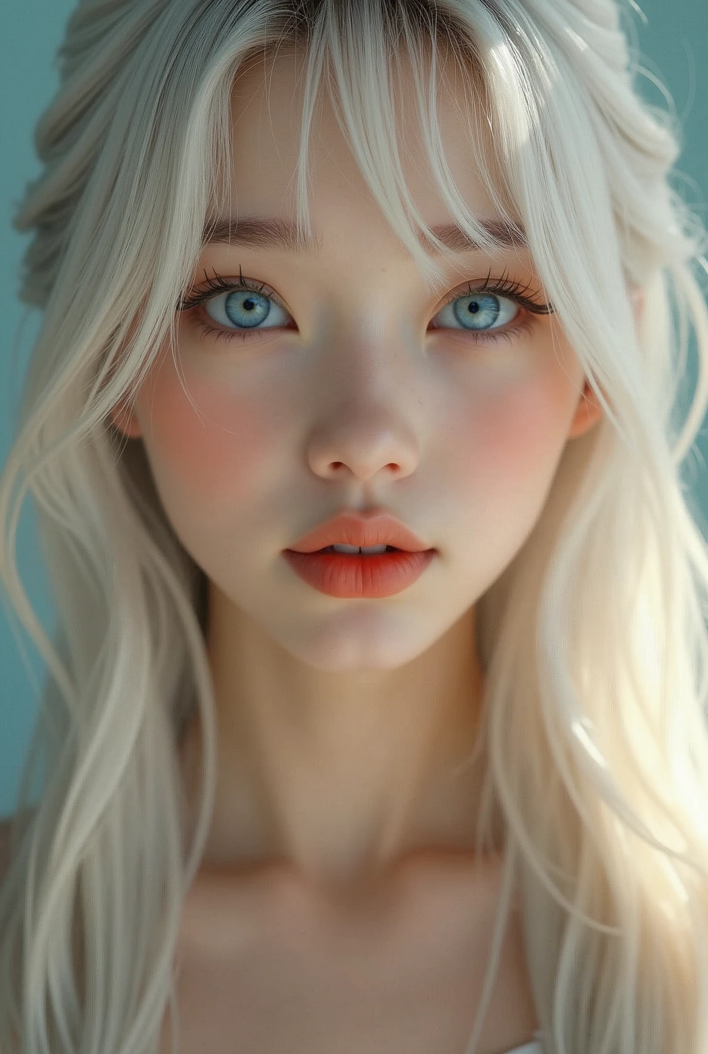 blond woman with blue eyes and pink lips posing for a picture, glowing porcelain skin, soft portrait shot 8 k, pale porcelain white skin, ultra realistic faces, accurate ultra realistic faces, porcelain white skin, ultra realistic face, ultra - realistic faces, intense albino, white skin and reflective eyes, albino skin, pale white face, porcelain pale skin, hyper realistic 3D render