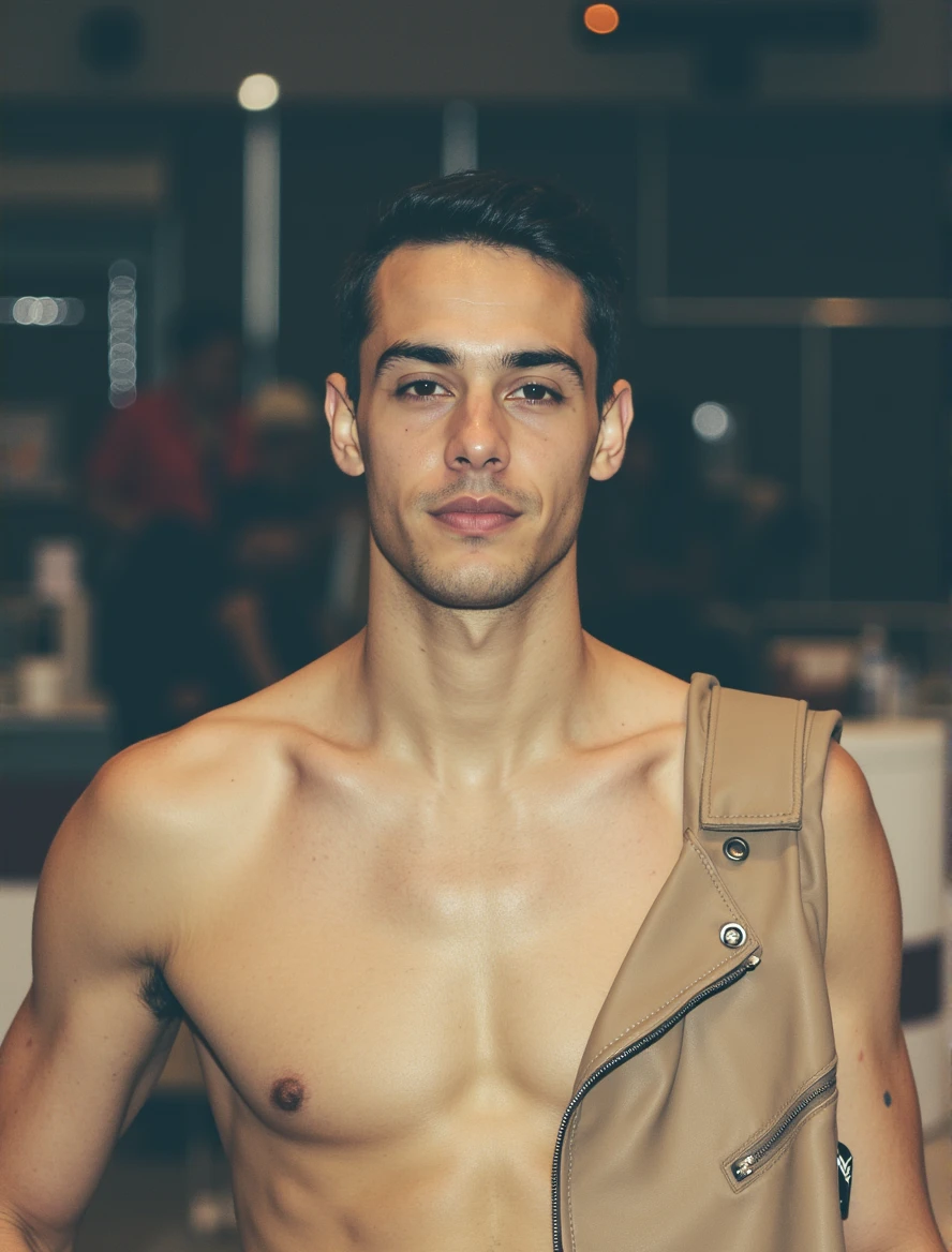 Wearing black leather jacket