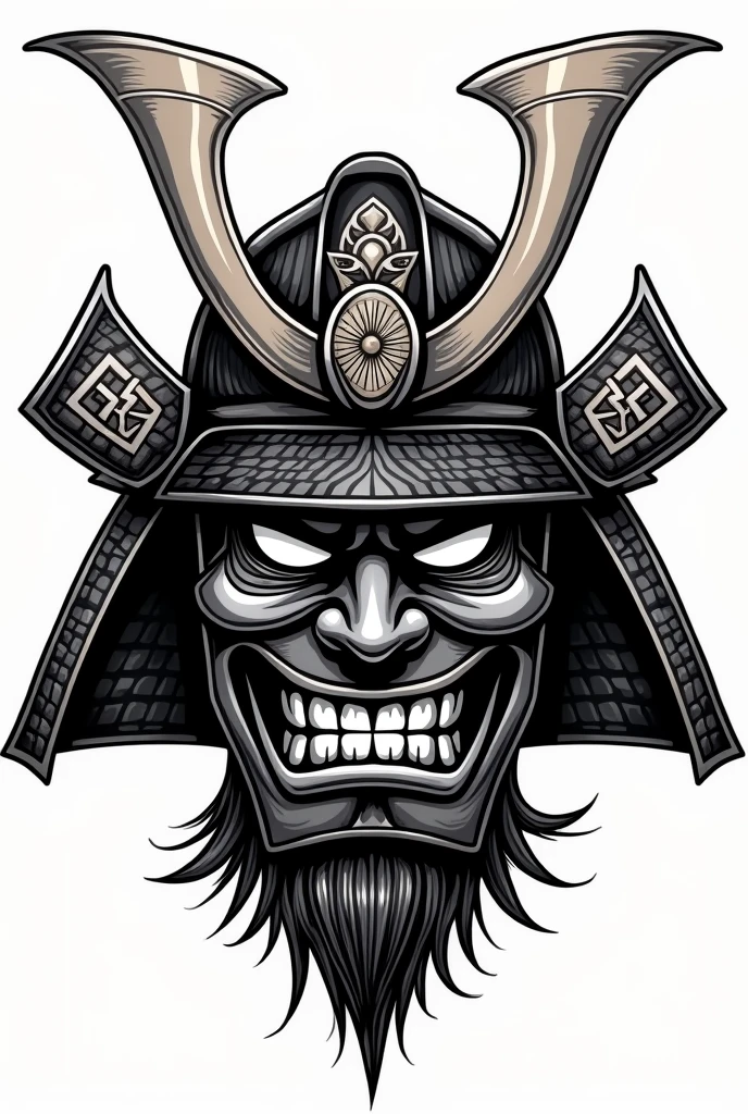 Samurai mask for a Japanese style tattoo, and the image has a white background