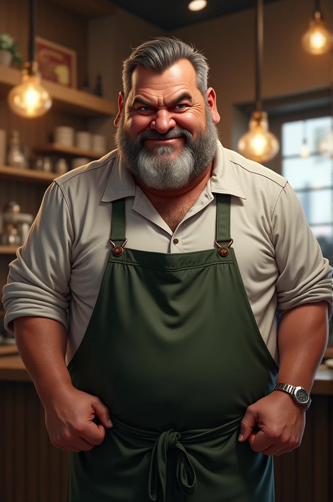 Average aged man ,manager at cafe , angry and rude he is fat