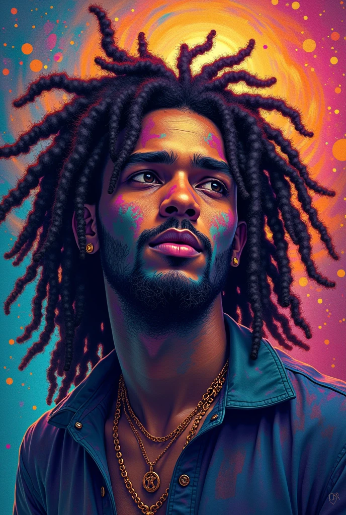 psychedelic wallpaper with a man with dreadlocks hairstyle