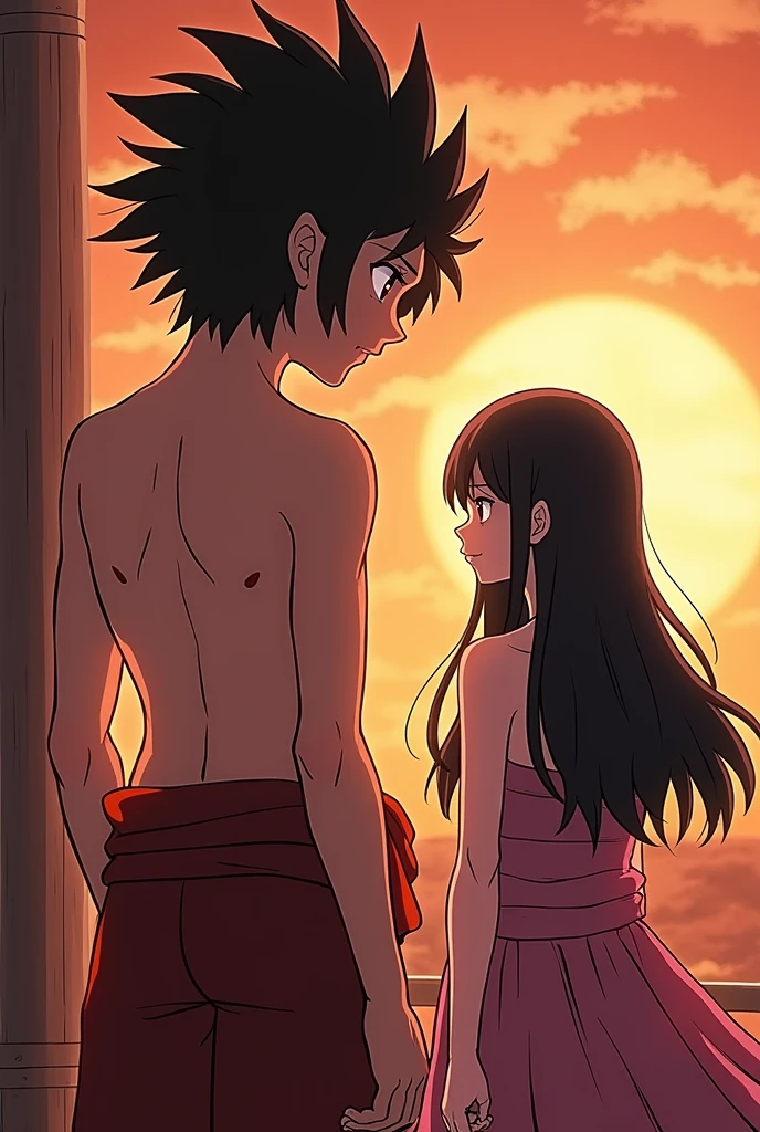 "Kanao" from the anime "Demon slayer" without clothes, and Tanjiro watching