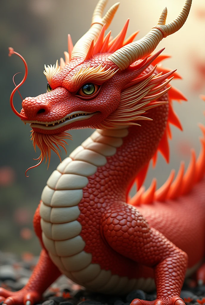 1 red asian dragon,whole body red horn cream