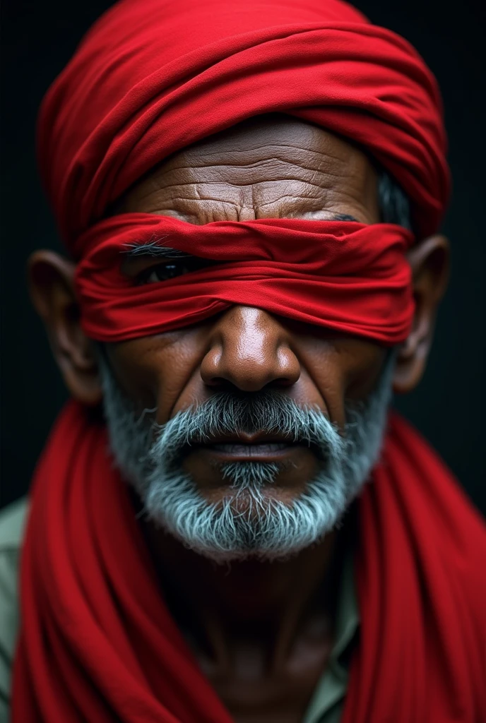 Bangladeshi man wearing red cloth on eyes