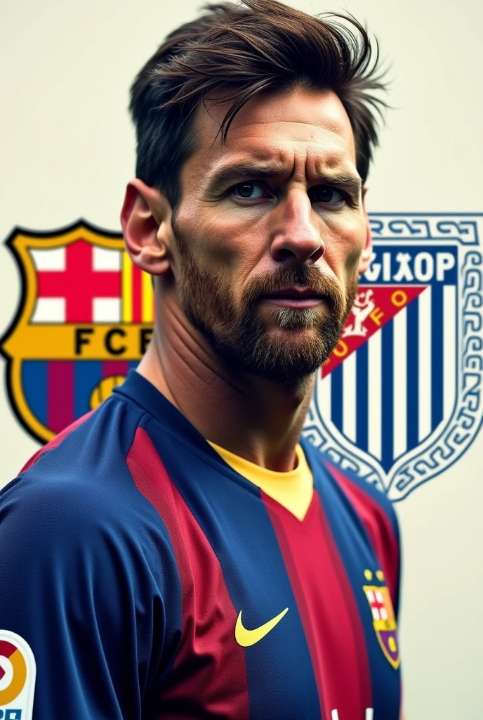 A photo of Messi combined with the Barca and Chivas crests separately
