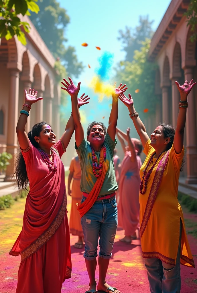 Friends enjoy holi