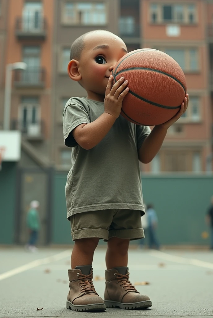 human with no eyes, holdin a square shape basketball