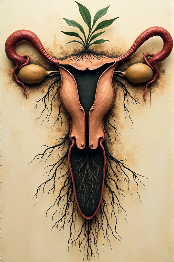 Create a external vagina art with design of plant roots