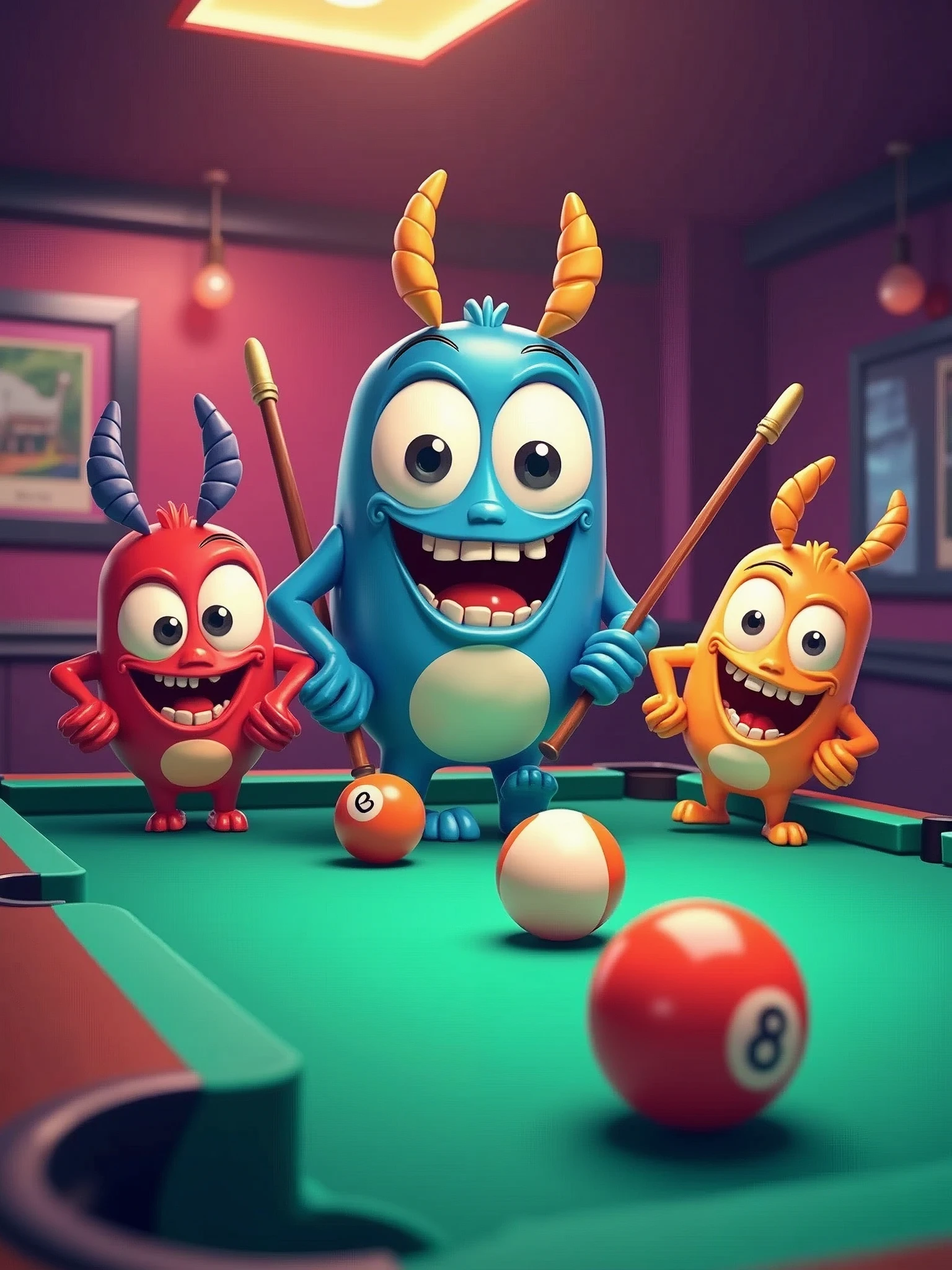 A poster about billiards game, cartoon style, ultra high definition 