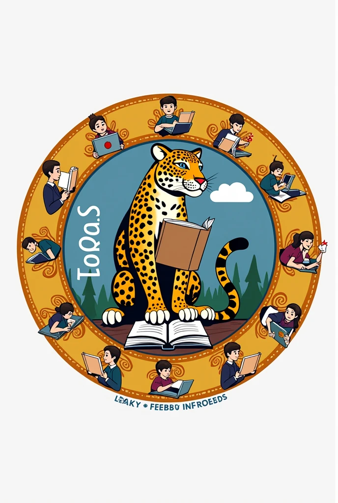 make a classroom logo, in the shape of a leopard, with a circular border, decorated with pictures of students studying, add the word 10A5 in the middle of the logo, add small letters "THPT Le Xoay" around the border, aspect ratio 1:1