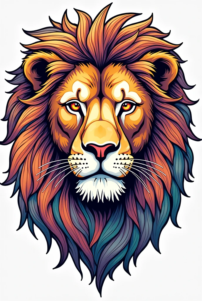 Painting pages for adults。Lion head with mandala pattern。Drawn with thick lines、Few details、No shading。It is colorfully painted。Impressive and colorful pages designed for adults, A majestic and cute lion drawn in a mandala style. , The lions are decorated with intricate colors and patterns, including flowers and geometric designs., A fascinating and detailed work of art. The 図 focuses on crisp,Clean lines and bold outlines, With color, Fantasy, Magic, Mysterious, Unusual, Wavy line, Realistic line drawing, Noiseless, Sharp thick lines, Sketch Art, Centered Image, Allowing users to bring their own unique vibrancy to their creations. Minimalist design, Thick lines and lack of background detail, Calming the mind、