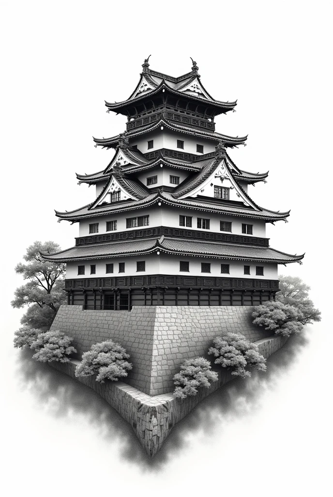 Japanese castle for a tattoo with a white background 