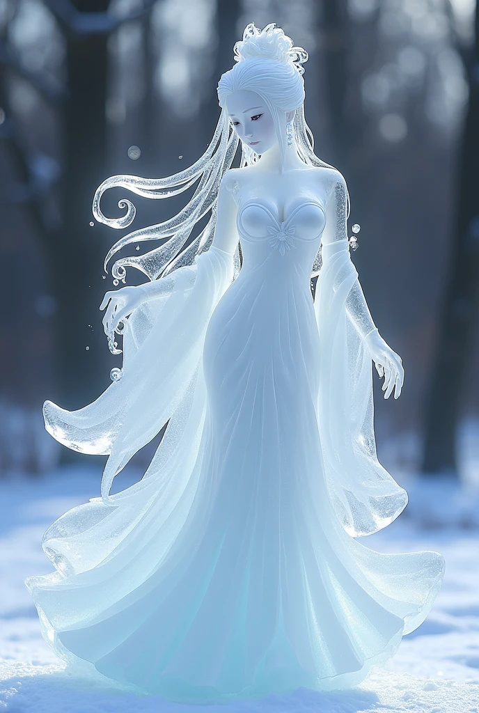 (ice - carving:1.4),Movie Angle,(Fan Bingbing, ice sculpture girl,Anatomically correct,full bodyesbian,Masterpiece ice sculpture camellia,Representative work Hanfu,Smile,sexy,full body arts,traditional arts)
