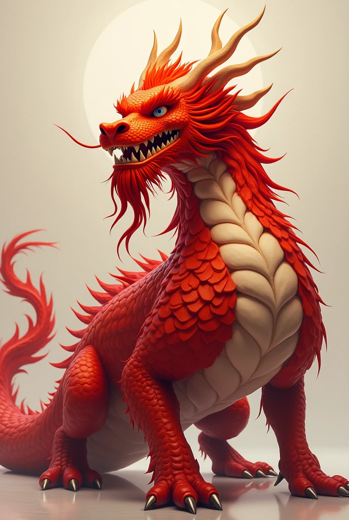 1 red asian dragon,whole body red cream horns red mane always red beard always 4 legs,cool