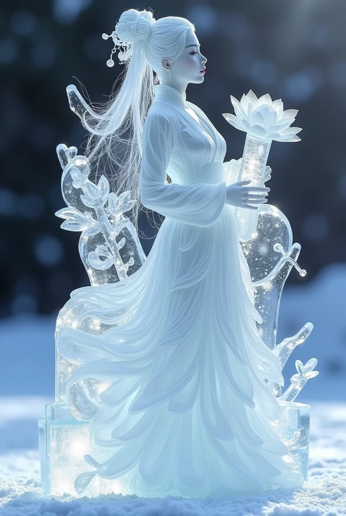 (ice - carving:1.4),Movie Angle,(Fan Bingbing,  ice sculpture girl,Anatomically correct,full bodyesbian,Masterpiece ice sculpture camellia,Representative work Hanfu,Smile,sexy,full body arts,traditional arts,erotic arts,Queen arts,Amazing body arts,Amazing hear style,traditional japanese girls,japanese geisha, japanese artworks) 