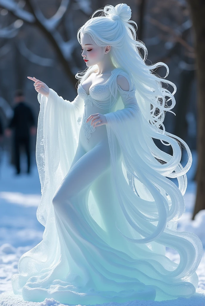 (ice - carving:1.4),Movie Angle,(Fan Bingbing,  ice sculpture girl,Anatomically correct,full bodyesbian,Masterpiece ice sculpture camellia,Representative work Hanfu,Smile,sexy,full body arts,traditional arts,erotic arts,Queen arts,Amazing body arts,Amazing hear style,traditional japanese girls)