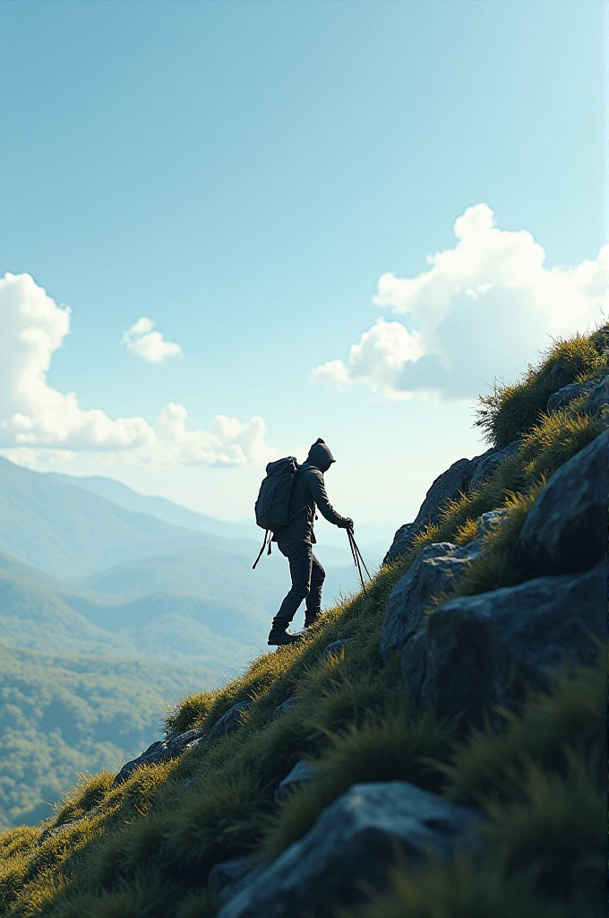 A person climbing upon hill