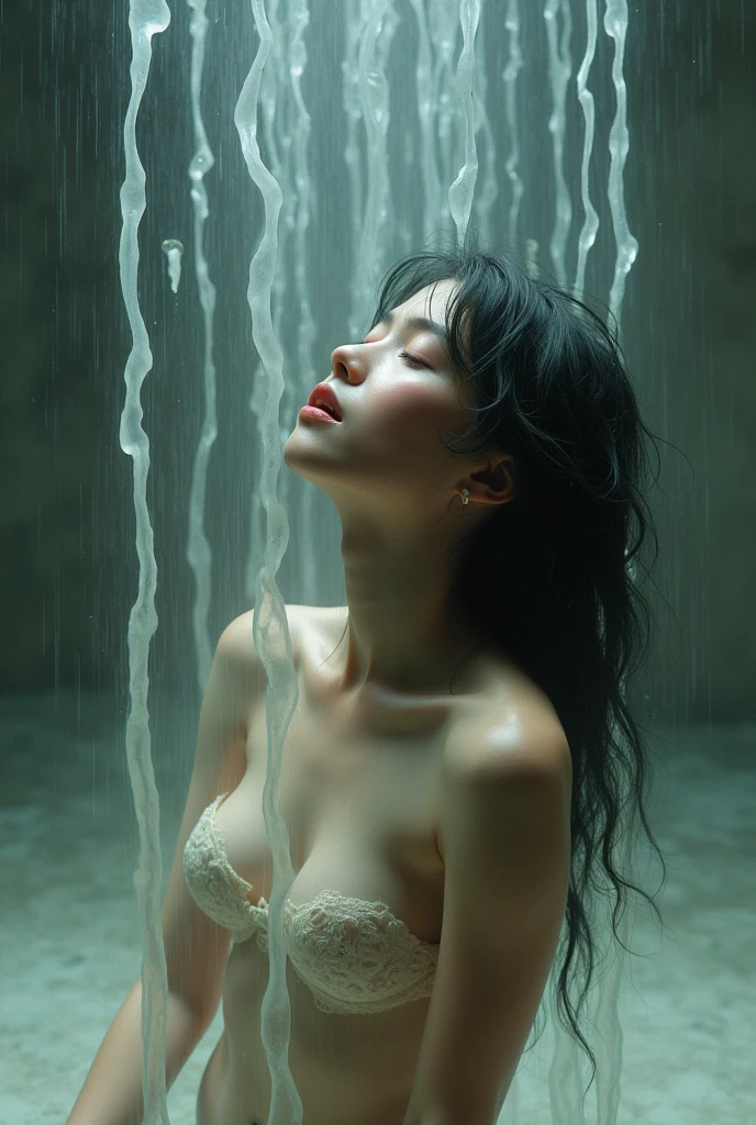 zrpg style, from_side from_下の水でできた美しい恐ろしいwoman (Sad expression:1.2) woman (Long water hair:1.2) 水from立ち上がる苔、cigarette、Vine、swirling water、fire Fly、midnight、moonlight、Backlight (masterpiece:1.2) (Highest quality) (detailed) (Complex) (8K) (High resolution) (wallpaper) (Cinema Lighting) (Sharp focus)