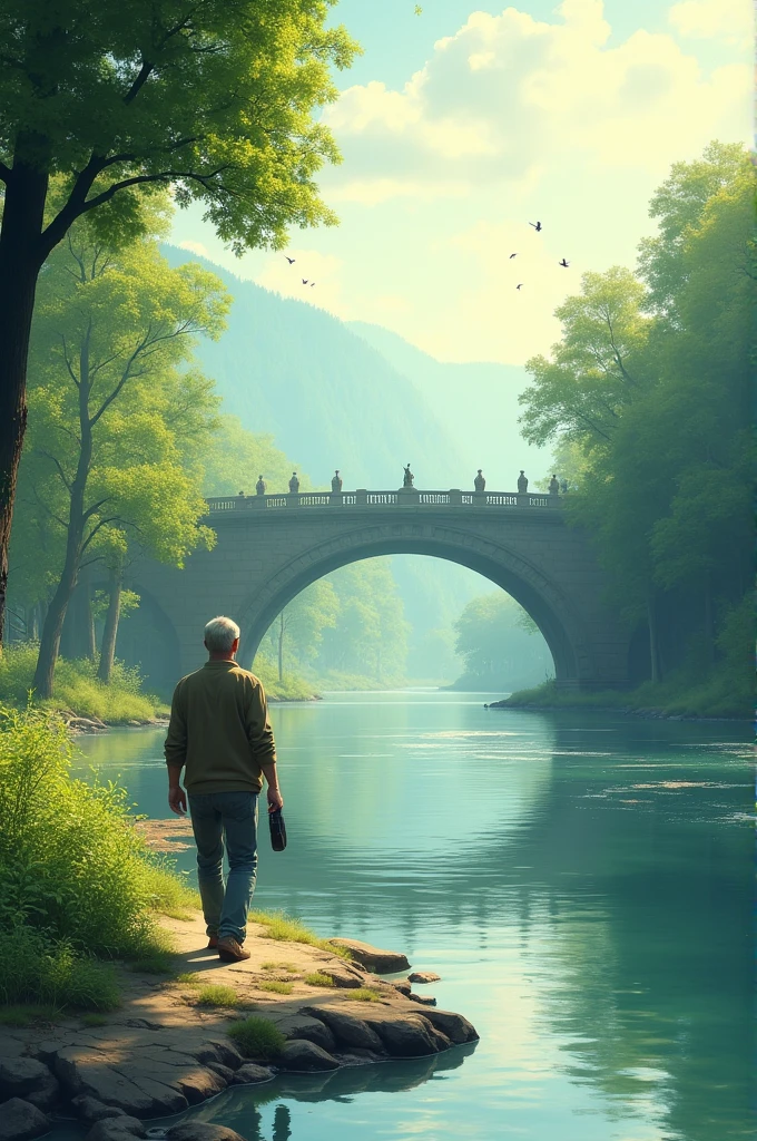 A man walking near river 