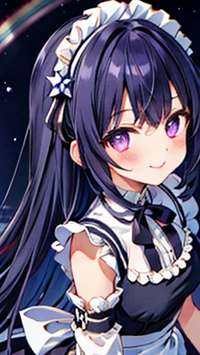 One Girl, (Ultra_detailed), (Depth of written boundary),
Love , gloves, Mouth closed, Long Hair, star (symbol), View your viewers, (Rainbow Hair ), Purple eyes, Upper Body, hair ornaments, :p, Frills, maid dress, smile, No sleeve, maid, symbol pupils, fringe, star pupils, maid caffe,
Roaring years, Isoscale, From above, null, flower, cliff,
Large Breasts, (Folded), (With low-cut top), maid, city, Tokyo