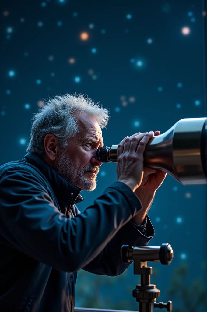 A man watching through telescope