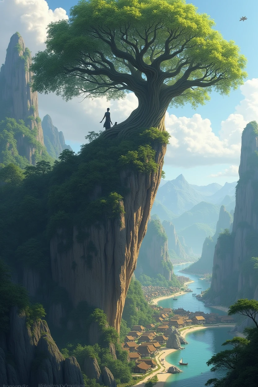 Avatar tree on the top of the mountain side of the river across the river village is there