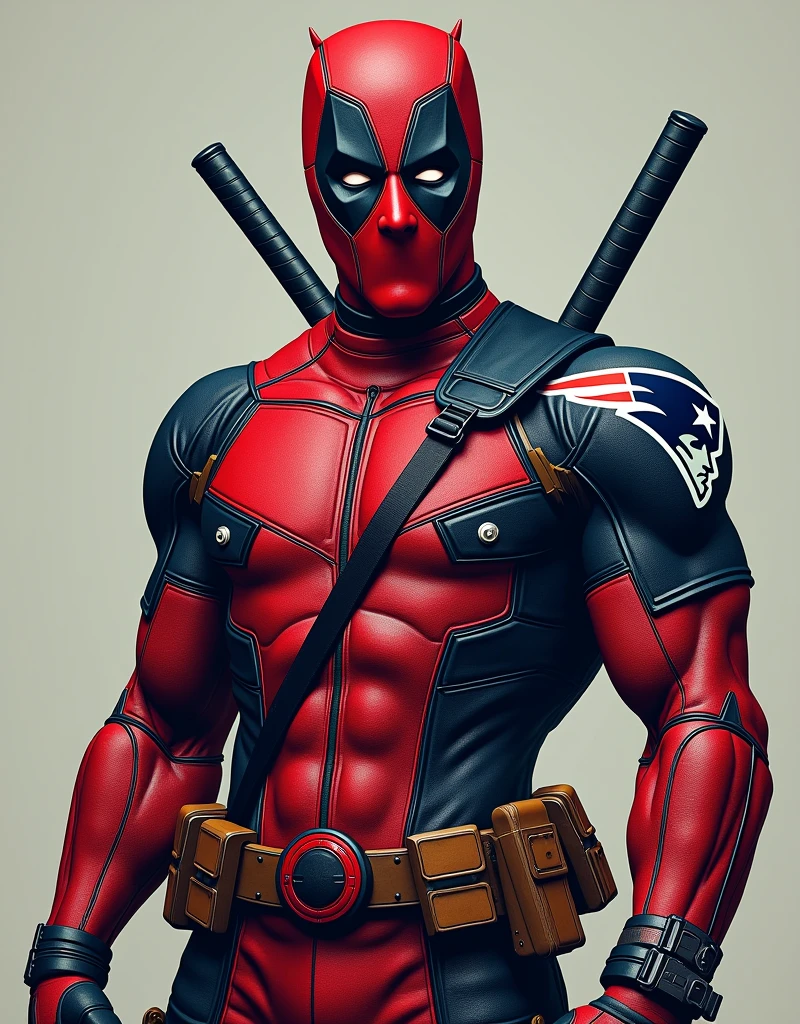 Foto perfil deadpool, con chaqueta de New England Patriots jersey #12