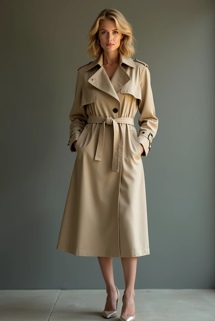 45 year old blond german Woman in beige Trenchcoat and high heels