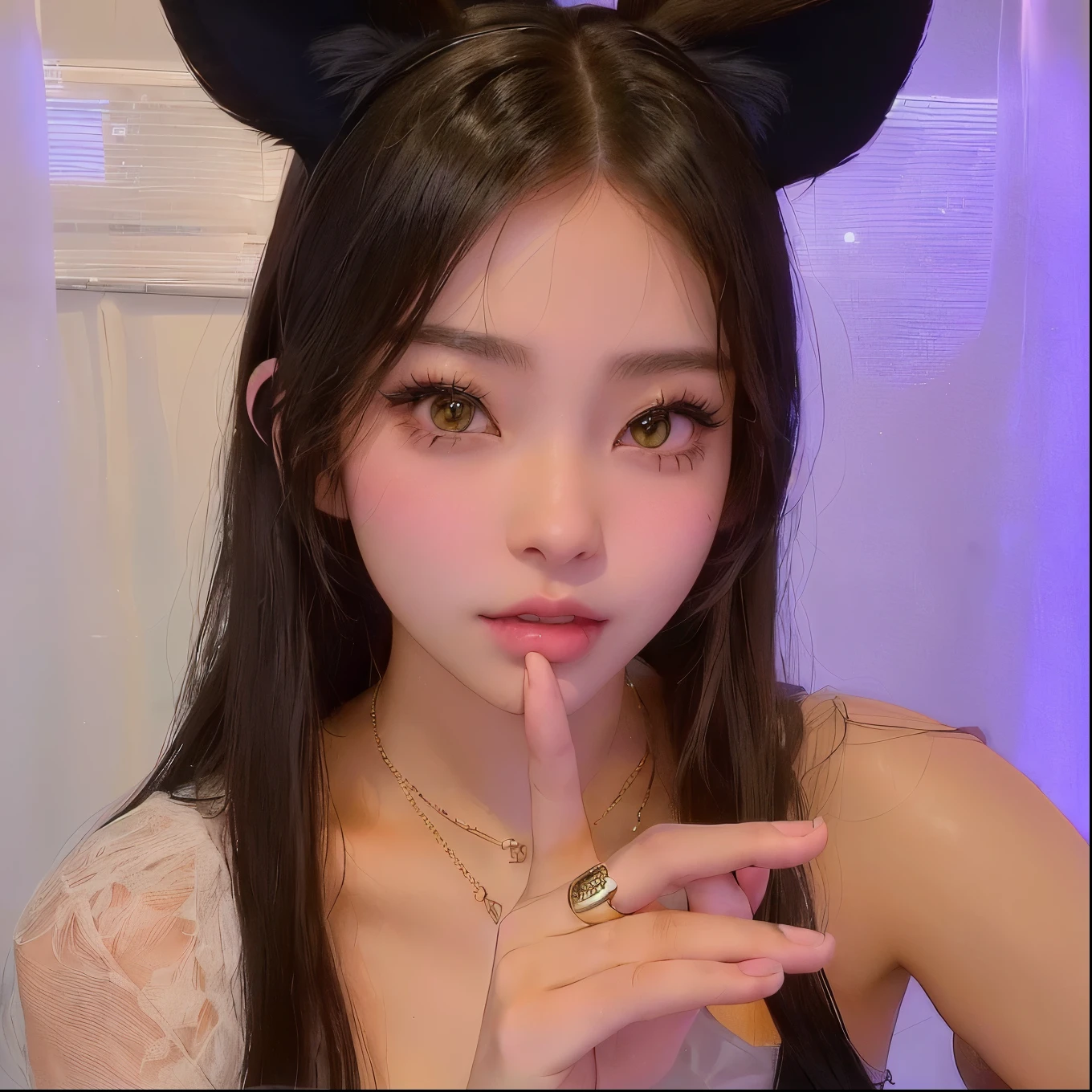 arafed woman with long brown hair wearing a black dress and a mickey mouse ears, girl with cat ears, belle delphine, woman with cat ears, with bunny ears, cat ears, fake cat ears, attractive cat girl, very beautiful cute catgirl, anime girl with cat ears, cat ears on her head, beautiful young catgirl, black hair black cat ears , blackpink Jennie , Korean famele face , Asian face , cute Korean face , blackpink lisa